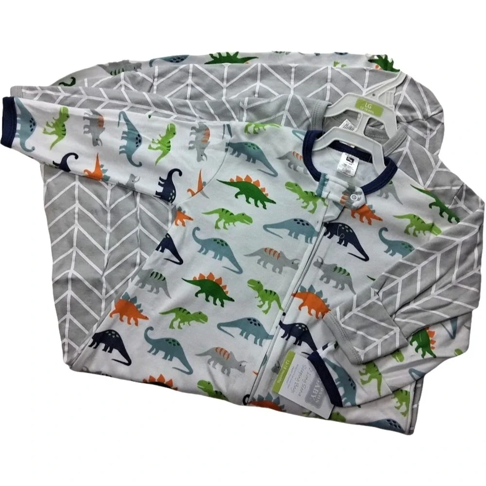 Hudson Baby 2 Sleeping Bags 12 18 Mos Dinosaur Gray White Cotton Long Sleeve NWT